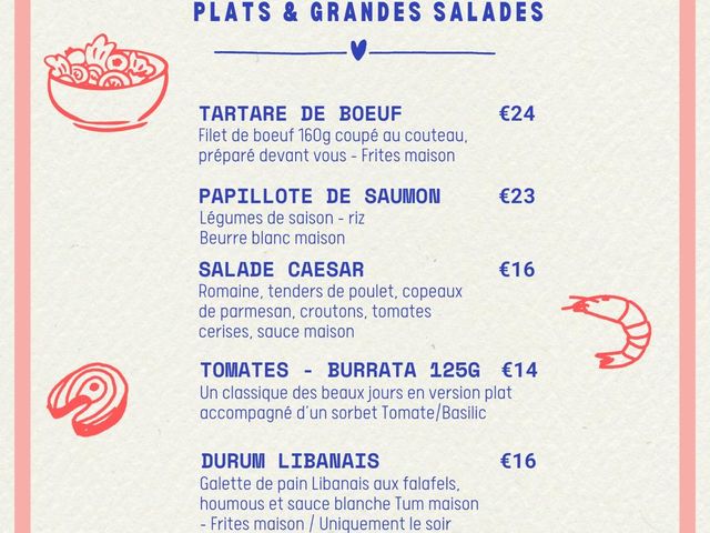 CINQ La carte des plats et salades